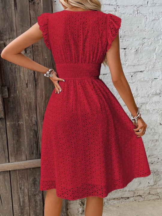 VCAY Eyelet Embroidery Butterfly Sleeve Dress