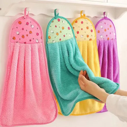 1pc Hanging Towel For Wiping Hands, Coral Fleece Quick-drying Towel, Absorbent Soft Towel With Hanging Loop For Bathroom Kitchen Home