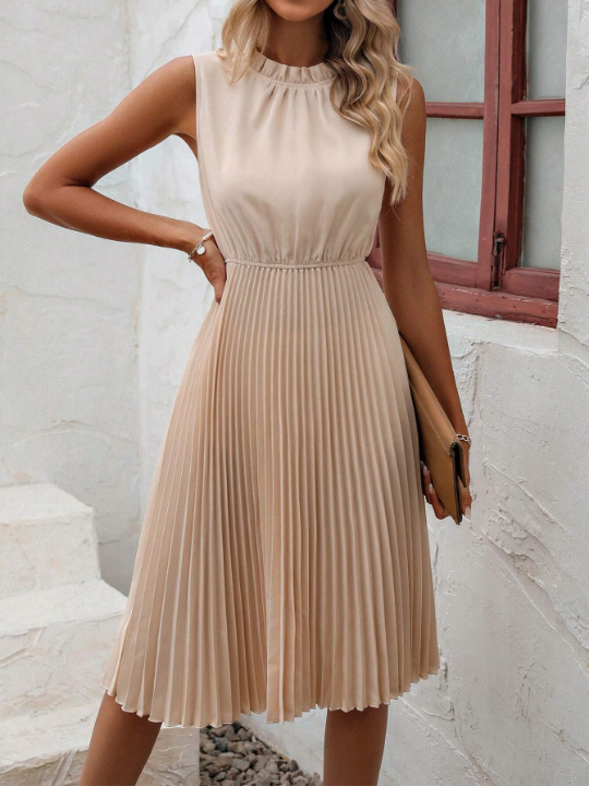 Solid Pleated Hem A-Line Dress