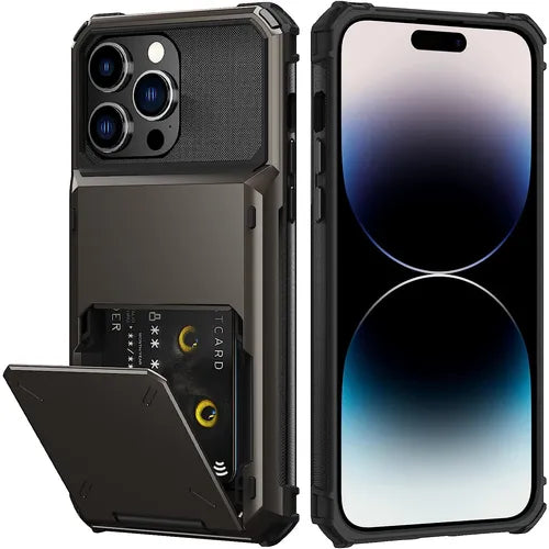 For IPhone 14 13 12 11 Pro Max X XS XR XS Max SE 2022 78 Plus Case With Card Holder[Store 5 Cards]Dual Layer Heavy Duty Shockproof Wallet Case With Hidden Card Slot Large Storage Case