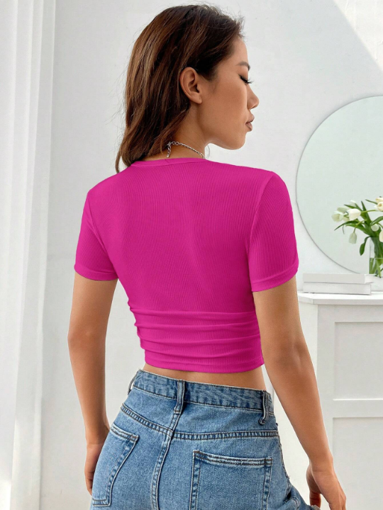 EZwear Summer T ShirtsSolid Ruched Crop Tee