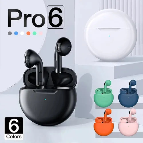 2023 New Pro6 Tws Waterproof In-Ear Hi-fi Stereo Wireless Earbuds Sports Life Headphones Gaming Headset For Iphone/Android,150mAh Charger Case,(30mAh*2 Earbuds). Best Gifts For Man?Women.