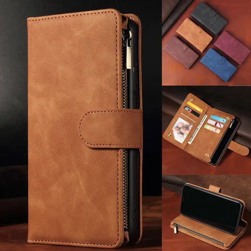 Flip Wallet PU Leather Case For IPhone 14 13 12 11 Pro X XS Max XR 8 7 6 6s Plus SE 2020 2022 4G 5G Card Slot Zipper Strap Phone Bag Cover