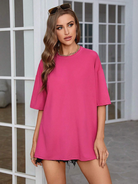 Solid Drop Shoulder Oversized Tee