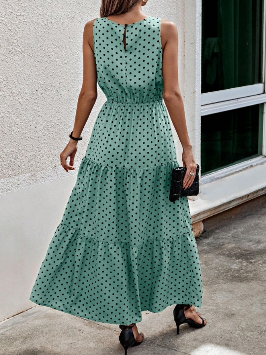 LUNE Polka Dot Print Ruffle Hem Dress Without Belt