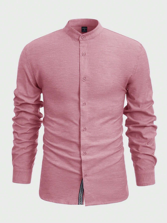 Manfinity Mode Men Cotton Mock Neck Button Up Shirt