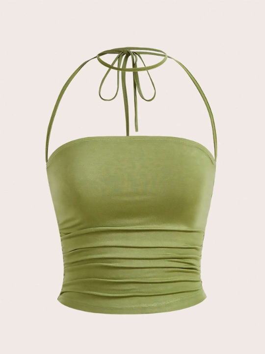 EZwear Solid Ruched Halter Top