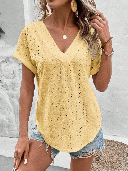 LUNE Eyelet Embroidery Batwing Sleeve Tee