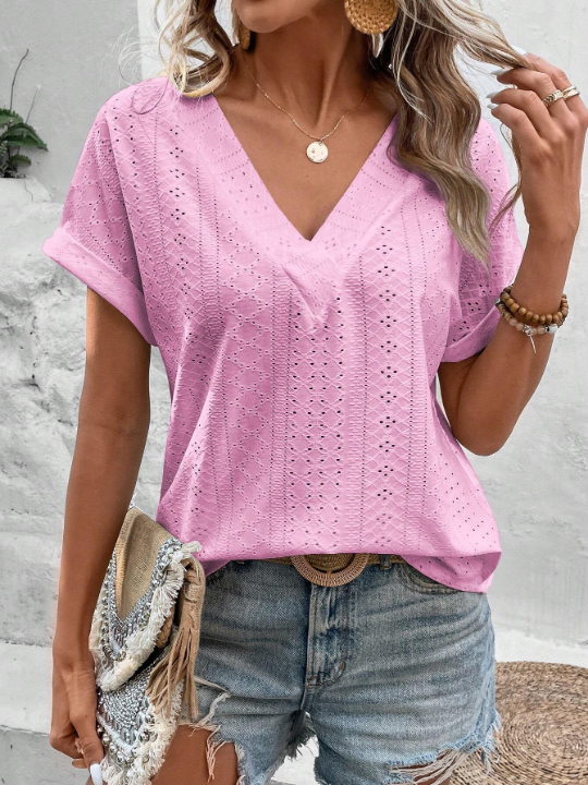 LUNE Eyelet Embroidery Batwing Sleeve Tee