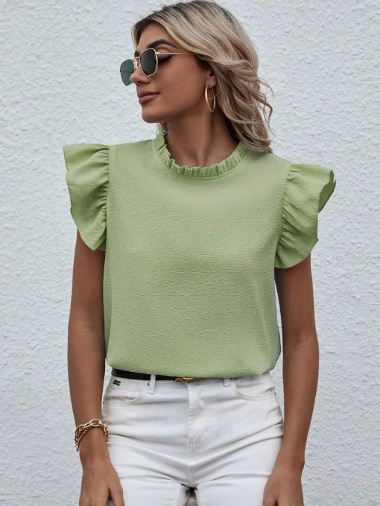 Frenchy Frill Neck Ruffle Trim Blouse