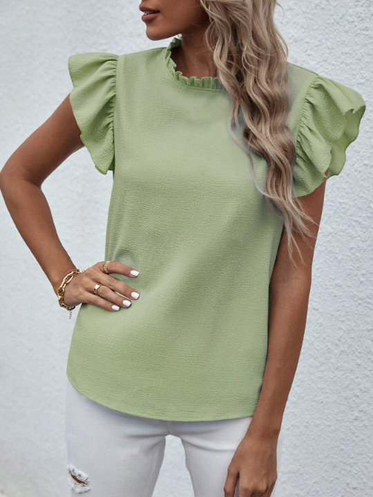 Frenchy Frill Neck Ruffle Trim Blouse