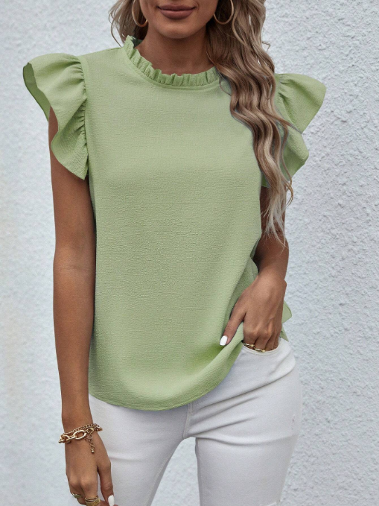 Frenchy Frill Neck Ruffle Trim Blouse