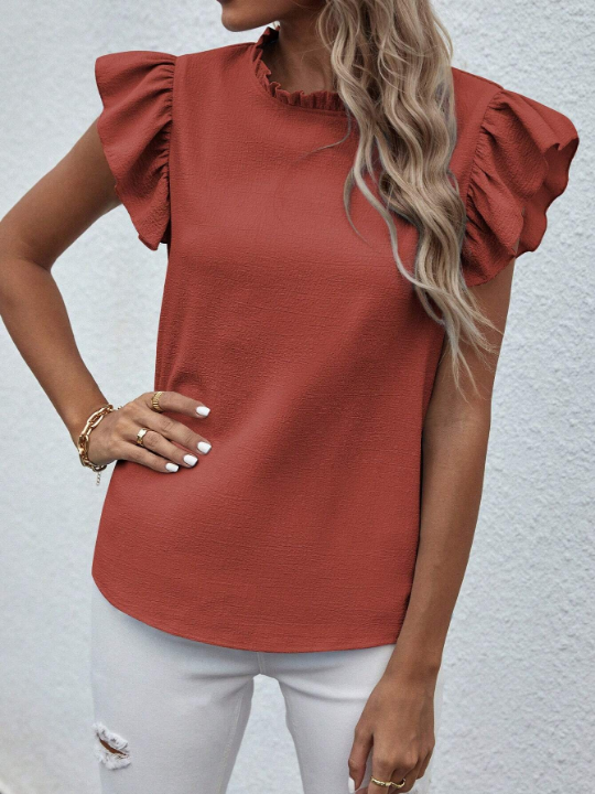 LUNE Frill Neck Ruffle Trim Blouse