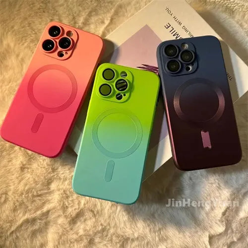 Gradient Color Magnetic Liquid Silicone Phone Case For IPhone 14ProMan/14Plus/14Pro/14/13ProMax/13Pro/13/12ProMax/12Pro/12/11ProMax/11Pro/11 Precision Hole Lens Protection Case