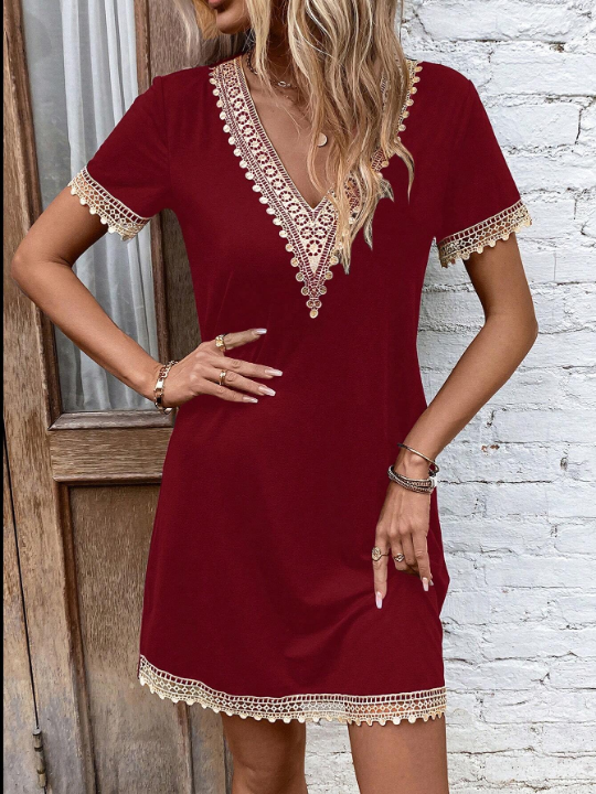 LUNE Guipure Lace Panel Tee Dress