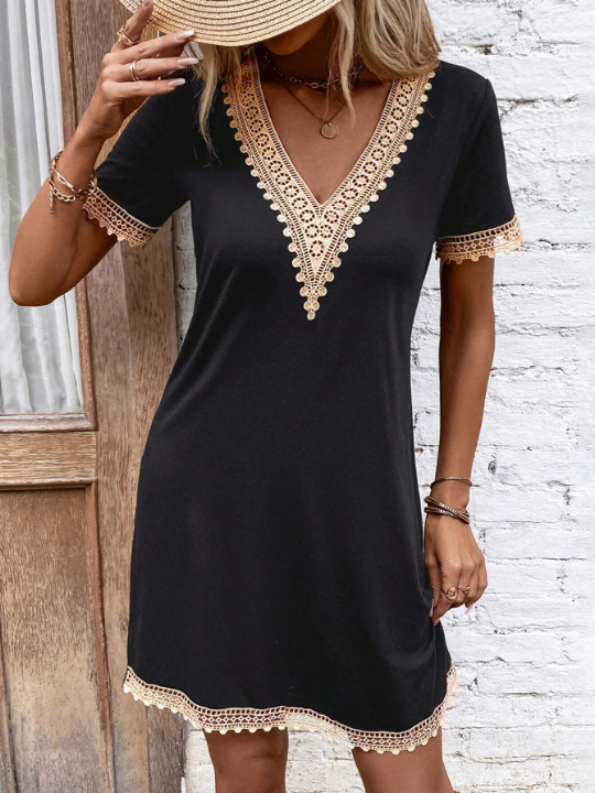 Guipure Lace Panel Tee Dress