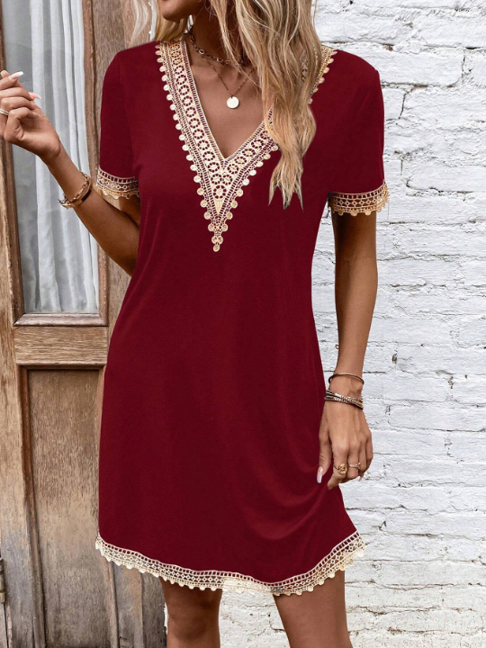 LUNE Guipure Lace Panel Tee Dress