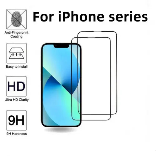 [2pcs] 9h Hardness Tempered Glass With Black Edge For IPhone 14 13 12 11 Plus Pro Max Mini