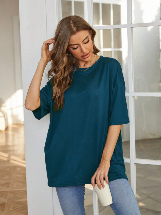 Solid Drop Shoulder Oversized Tee