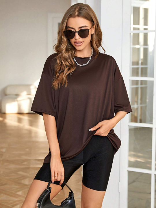 Solid Drop Shoulder Oversized Tee