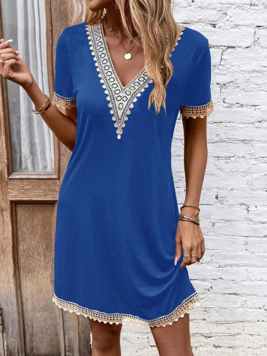 LUNE Guipure Lace Panel Tee Dress