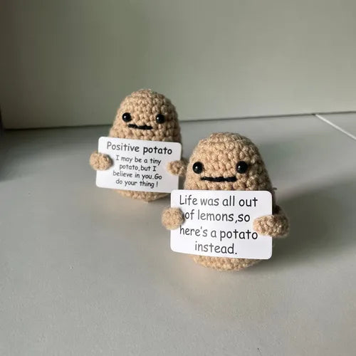 1pc, Funny Positive Potato Cute Wool Knitting Doll With Positive Card, Positivity Affirmation Cards, Funny Knitted Potato Doll