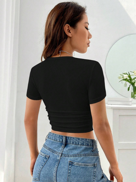 EZwear Solid Ruched Crop Tee