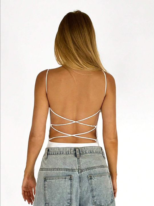 BAE Solid Criss Cross Backless Cami Top