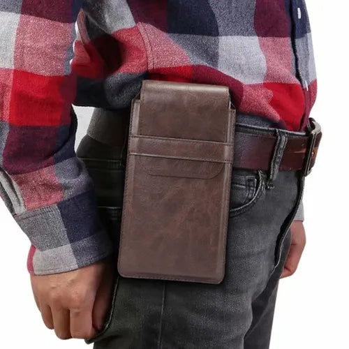 Luxury Men's Fashion Waist Bag Carry Case Pouch For Mobile Phone PU Leather Outdoors & Indoor Smart Phone Bag