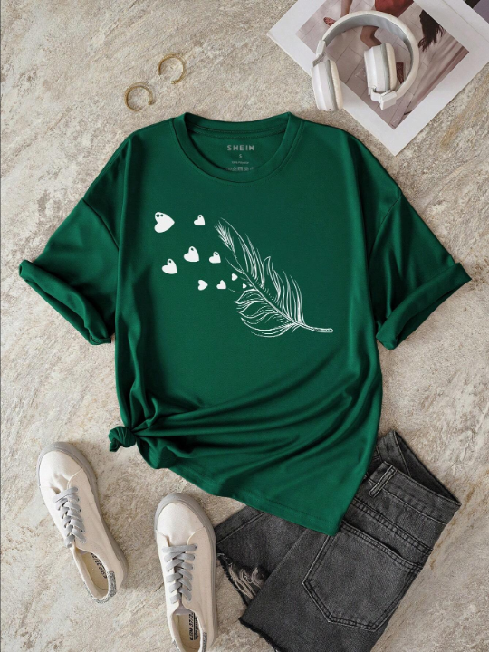 LUNE Feather And Heart Print Tee