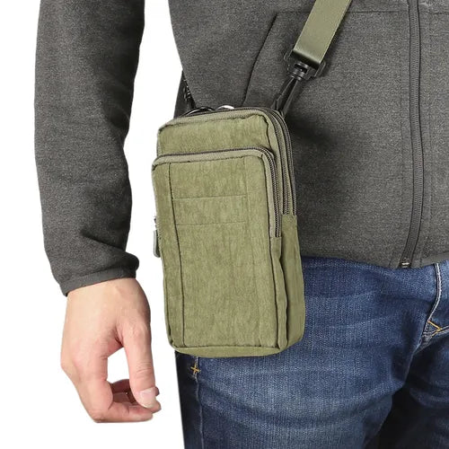 Men's Mobile Phone Fanny Pack With Pen Holder Single Shoulder Bag With Strap Multi-functional Leisure Sports Waist Bag Waterproof Nylon Fabric Storage Pouch Crossbody Bag