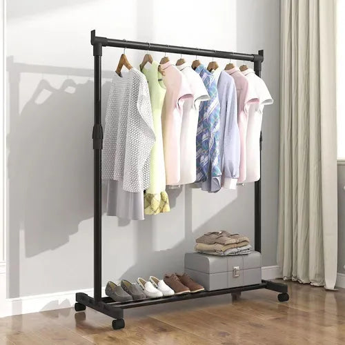 1pc Floor-standing Cloth Rack, Bedroom Retractable Single-pole Shelf, Indoor Simple Clothes Organizer, Household And Dormitory Mobile Shelving For Balcony Sun-drying Clothes And Quilts