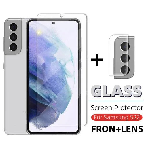 2in1 Camera Tempered Glass For Samsung Galaxy S22 S22Plus Screen Protective Film For S22Ultra Edge Adhesive Tempered Glass