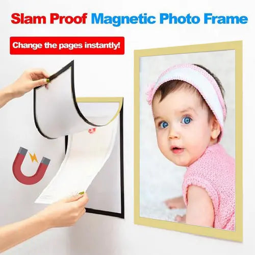 1pc, A4/A6 Picture Frame Magnetic Plastic Photo Frame Gold/Silver/Black Display Rack Hanger Poster Cover Frame For Wall Decor