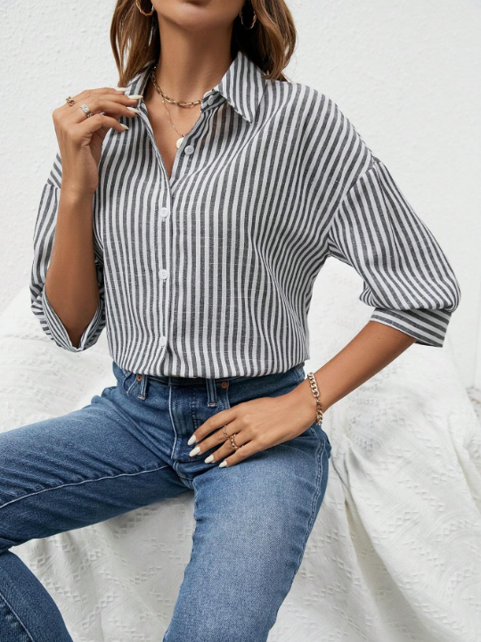 Frenchy Striped Print Drop Shoulder Shirt