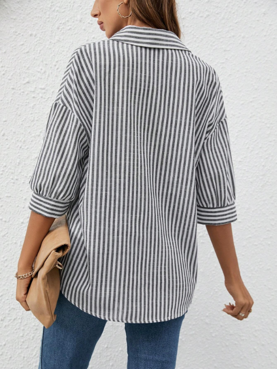 Frenchy Striped Print Drop Shoulder Shirt