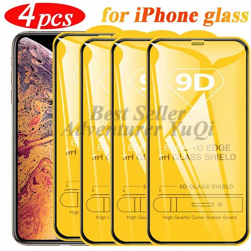 For IPhone 14 13 Pro Max Glass Screen Protector 4Pcs 12 11 9D Full Glue Tempered X XR XS 7 8 Se2020 Plus Protective Free Shippin