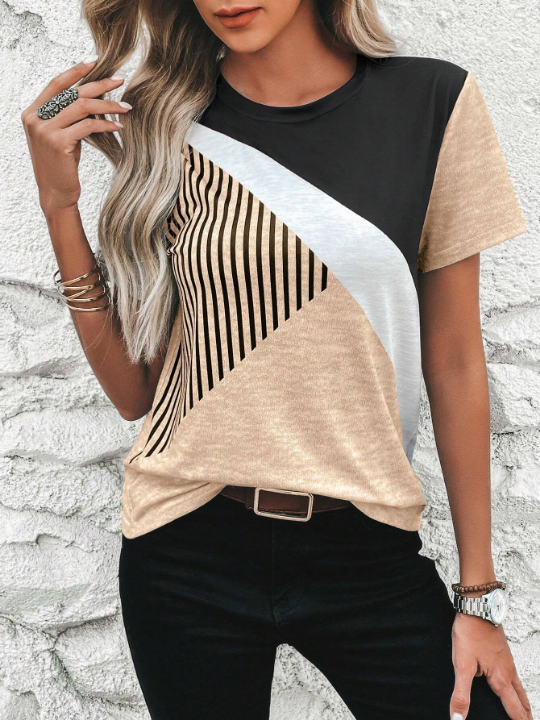 LUNE Striped Print Colorblock Tee