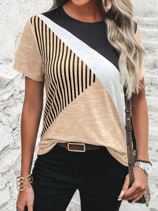 LUNE Striped Print Colorblock Tee