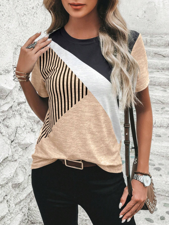 LUNE Striped Print Colorblock Tee