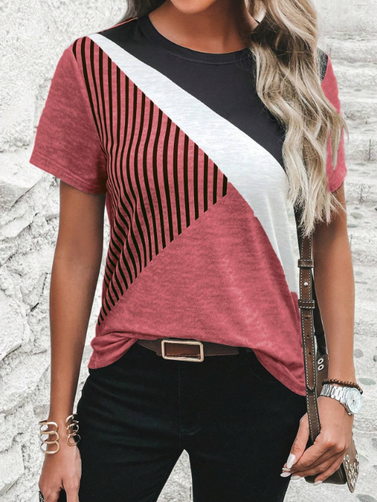 LUNE Striped Print Colorblock Tee