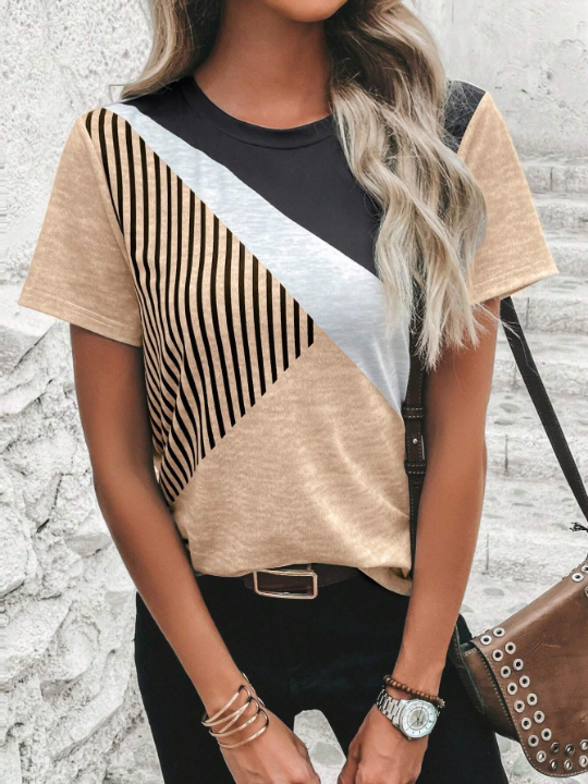 LUNE Striped Print Colorblock Tee