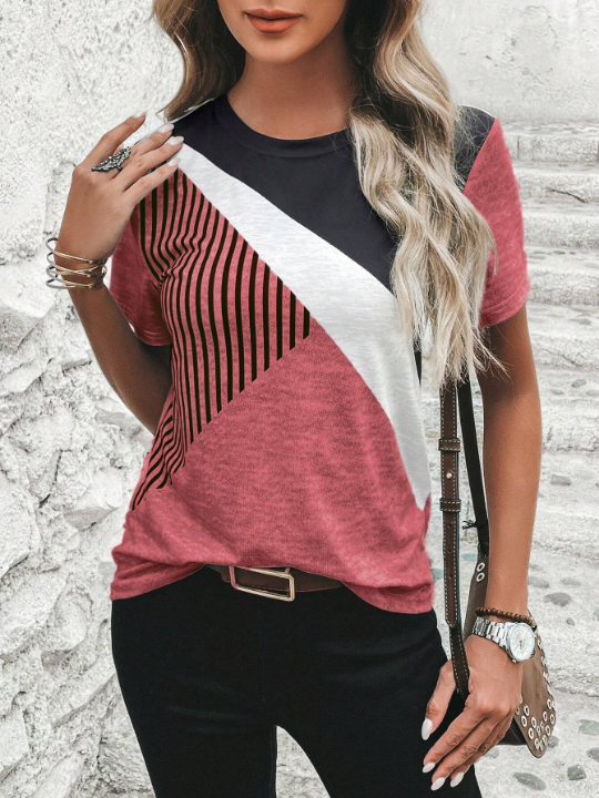 LUNE Striped Print Colorblock Tee