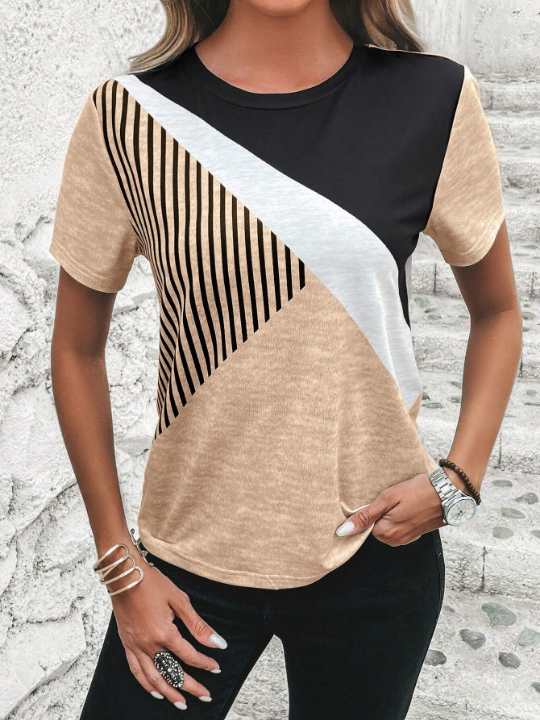 LUNE Striped Print Colorblock Tee