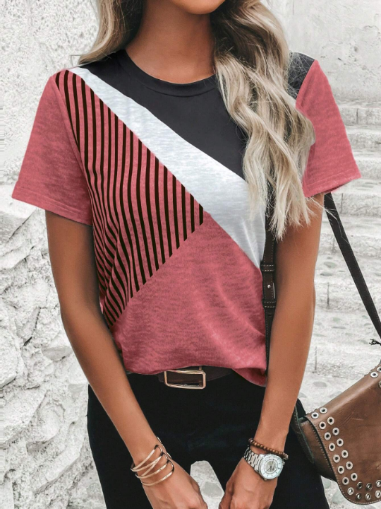 LUNE Striped Print Colorblock Tee