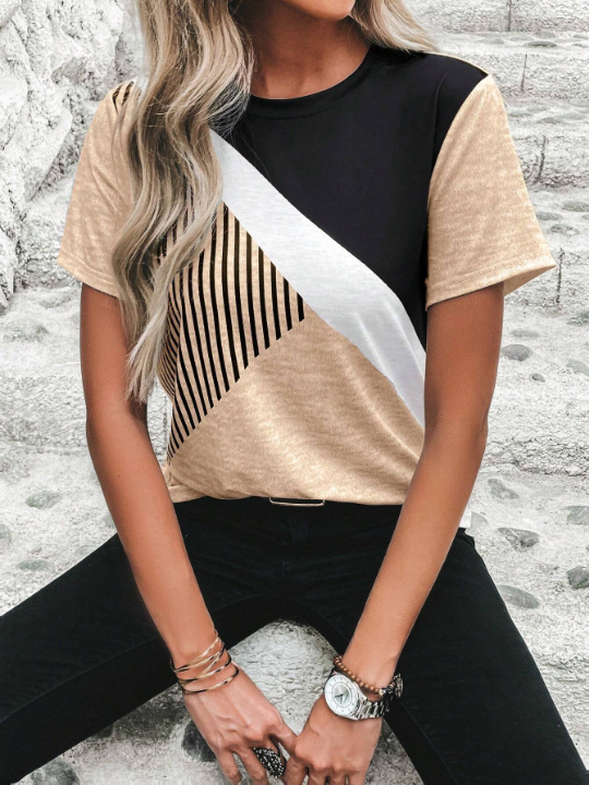 LUNE Striped Print Colorblock Tee