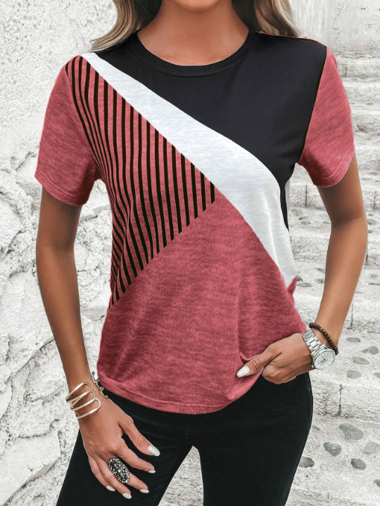 LUNE Striped Print Colorblock Tee