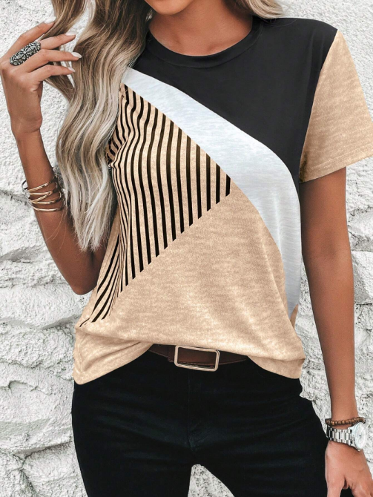 LUNE Striped Print Colorblock Tee