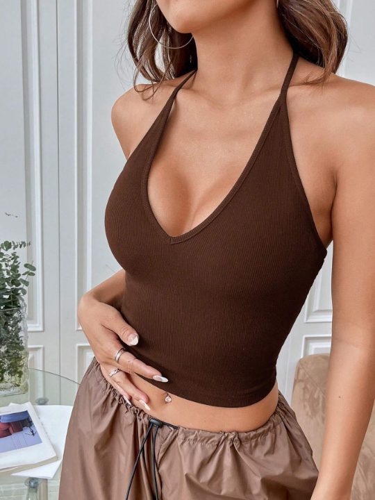 EZwear Summer Solid Crop Halter Top