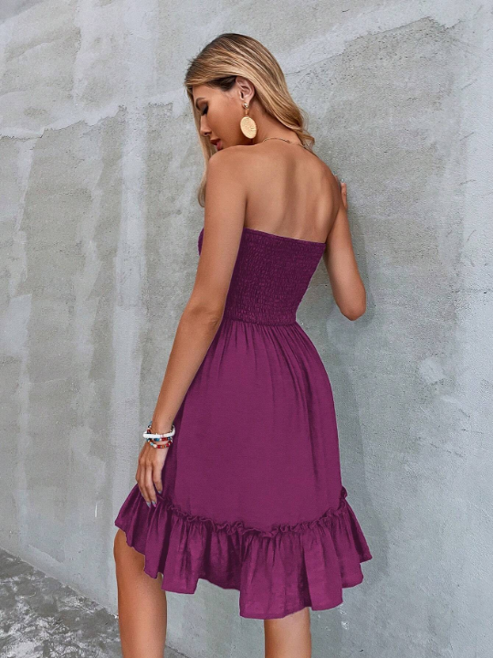 VCAY Solid Ruffle Hem Tube Dress